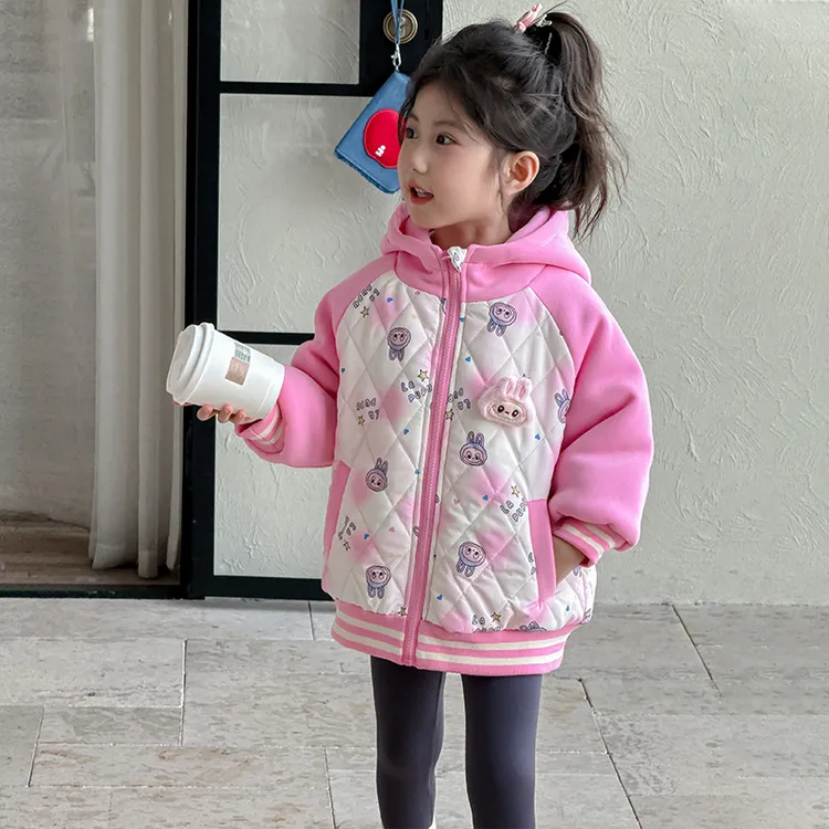女童秋季保暖外套新款儿童秋冬夹棉加厚上衣洋气小女孩拉布布衣服