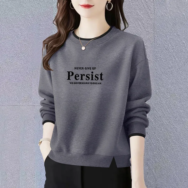 秋冬新款女士卫衣洋气宽松显瘦百搭圆领休闲长袖假两件上衣女外穿