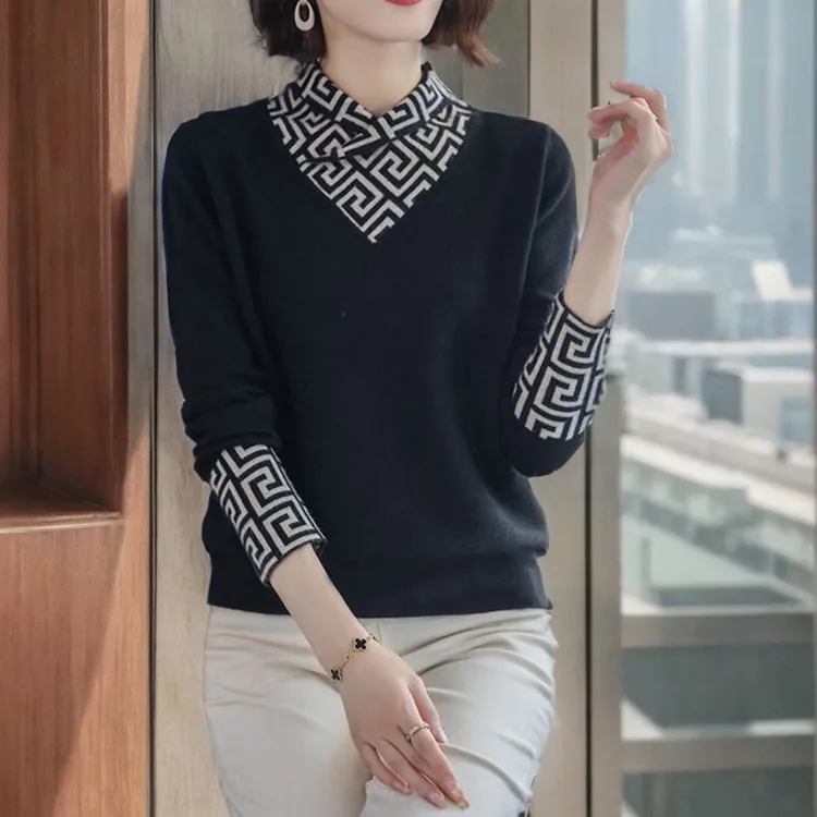 时尚格纹半高领德绒打底衫女2025秋冬季新款气质减龄长袖显瘦上衣