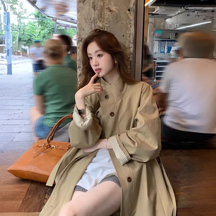 春秋慵懒风宽松风衣外套女新款高级垂感英伦风休闲中长款大衣