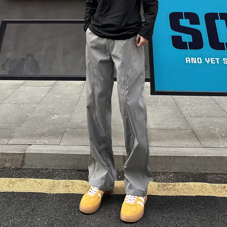 QUALCOMM潮牌美式工装裤男秋季速干斜切裤宽松直筒休闲裤微喇裤子