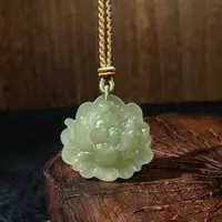 【凰一品】和田玉晴水牡丹花雕刻牌吊坠