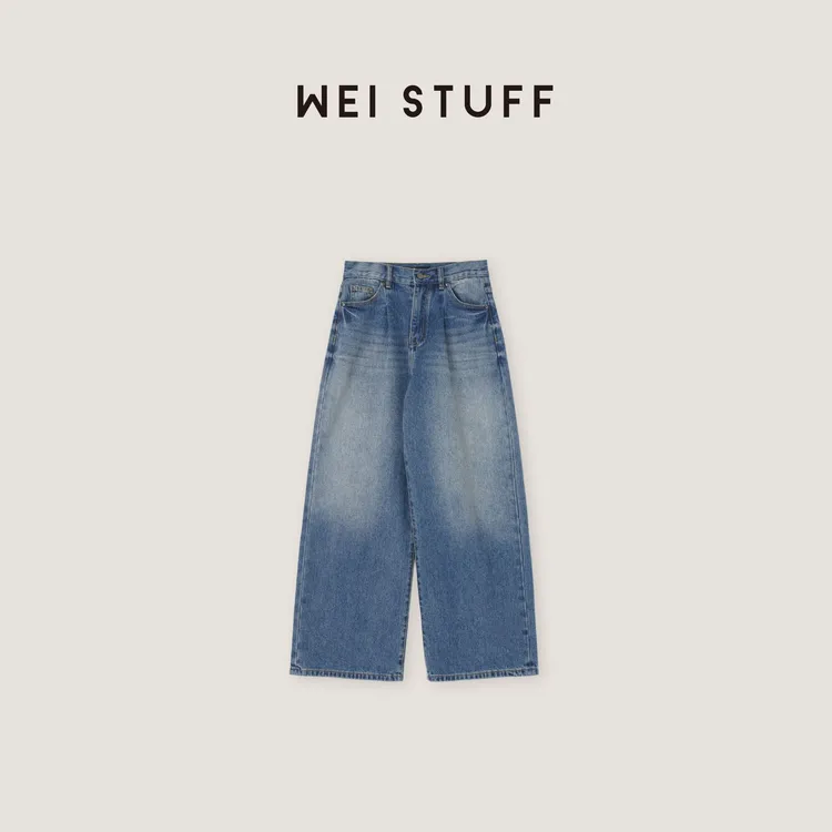WEI STUFF “超模裤”时尚百搭纯棉高腰阔腿水洗牛仔裤 8953