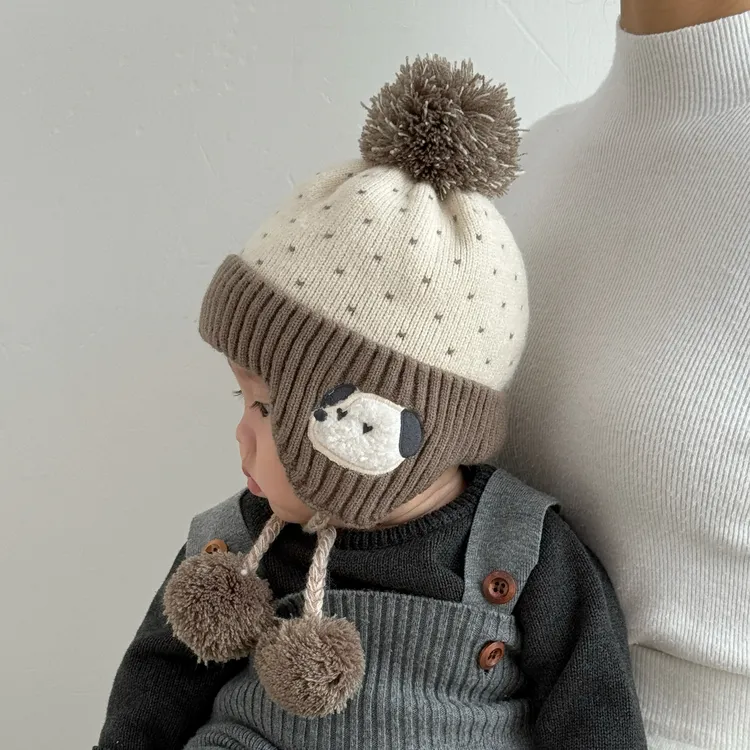 婴儿帽子秋冬季针织帽可爱护耳帽小月龄男宝宝冬天毛线帽加厚防风