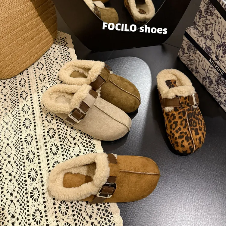厚底内增高加绒勃肯鞋包头毛毛拖鞋女外穿2025新款秋冬博肯棉拖鞋