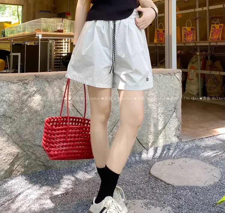 夏季韩版休闲时尚简约撞色腰宽松高腰休闲裤短裤