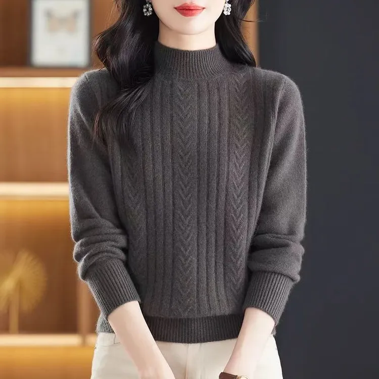 纯100高档羊绒衫女冬季2025新款厚款半高领时尚洋气百搭针织毛衣