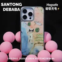 三筒的爸爸电镀银边粉色恶搞猫猫苹果16promax手机壳磁吸15/14/17