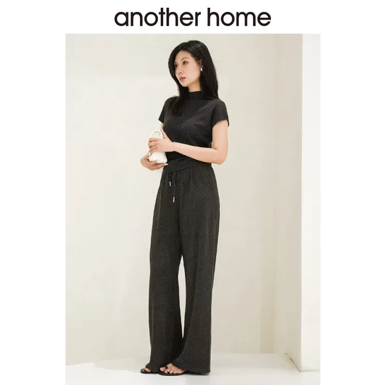 anotherhome上新秋冬绑带长裤透气糯米裤纯色窄版阔腿裤可调节