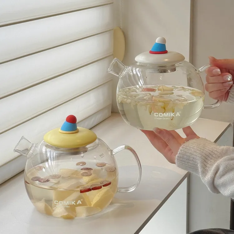 comika口咔帽子水壶养生大容量煮花茶水分离高硼硅耐高低温玻璃