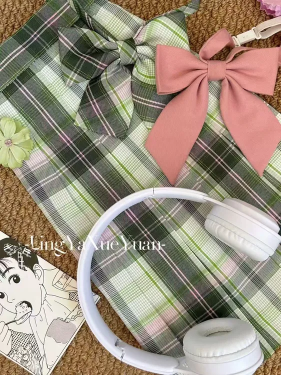 铃芽学院【抹茶乌龙】原创正版JK半身裙高腰绿粉色芭乐通勤学院风