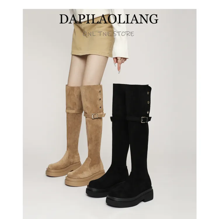两穿胖mm粗腿过膝靴女大筒围长筒靴厚底高筒骑士靴大码长靴41到43