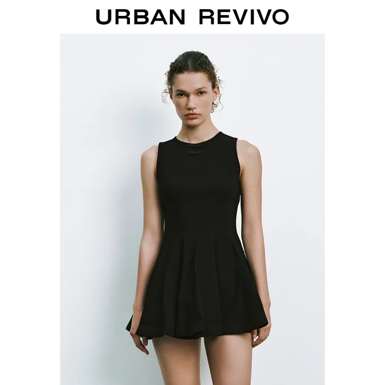 UR2025秋季新款女装蝴蝶结装饰收腰无袖连衣裙UYU750061