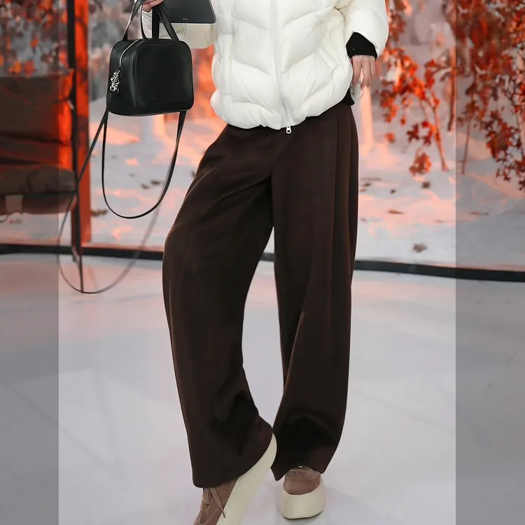 溶溶【丝羊绒神裤】RONG 山羊绒桑蚕丝醋酸天丝压褶休闲裤2522K615