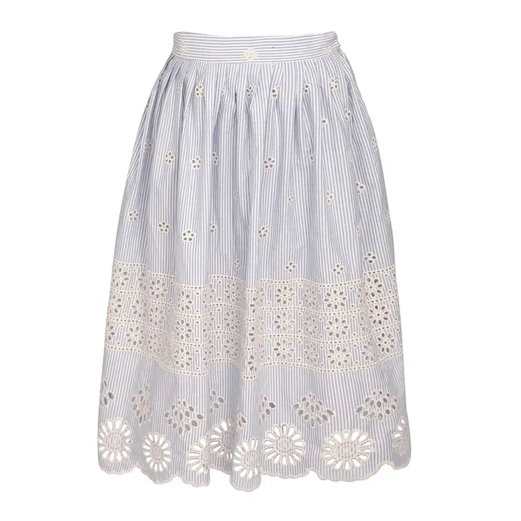 JUNGLE ME高腰半身裙显瘦通勤甜美风碎花镂空长裙薄款秋季