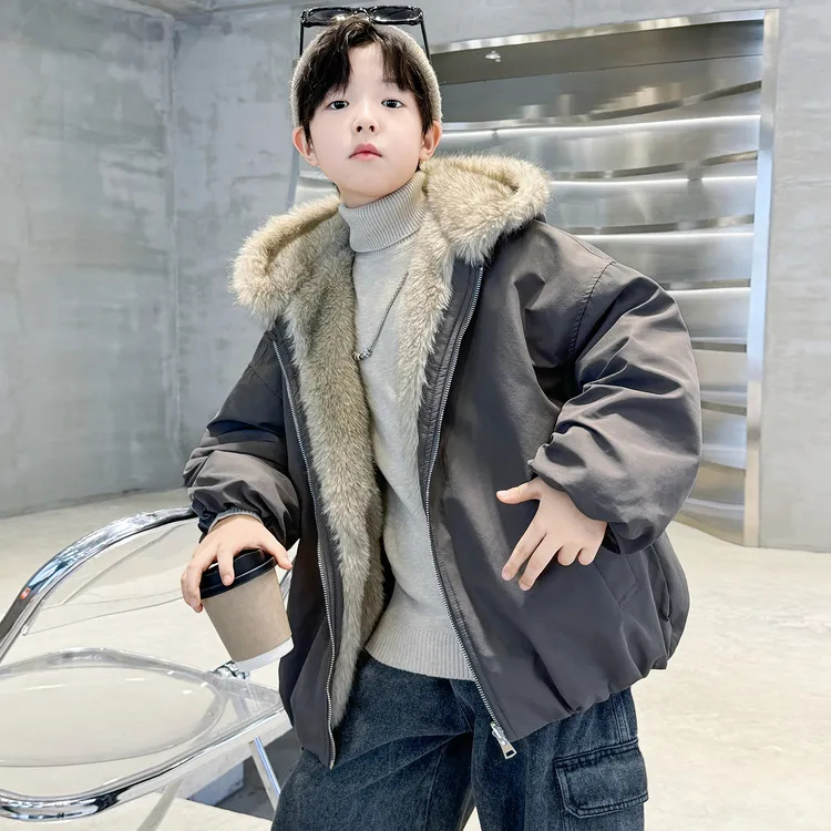 双面穿男童加绒加厚外套2025新款大童秋冬装儿童冬季男孩皮毛一体