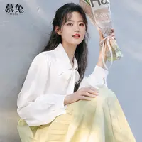 【静秋专属】MT8252蝴蝶结系带白色长袖衬衫洋气设计感小众上衣