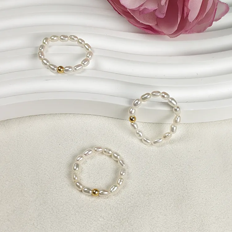 11.11好物专享原创天然珍珠baby3-4mm时尚轻奢法式百搭弹力戒指