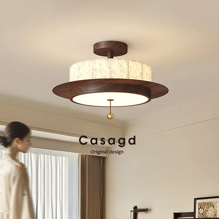 法式中古风卧室吸顶灯宋代美学胡桃木色护眼房间摇臂吊灯CASAGD