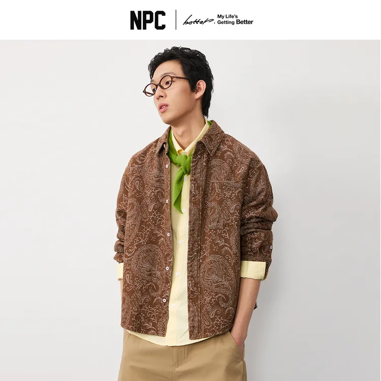 NPC潮牌日式复古腰果花长袖衬衫男初秋衬衫穿搭休闲宽松NP58SH23