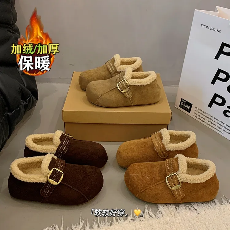 增高厚底5CM全包勃肯鞋女冬季新款加绒加厚棉鞋防滑软底毛毛鞋子
