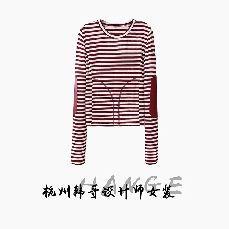 【韩哥女装】2025欧版新品设计师安可拉红条纹高弹打底上衣5380-A5