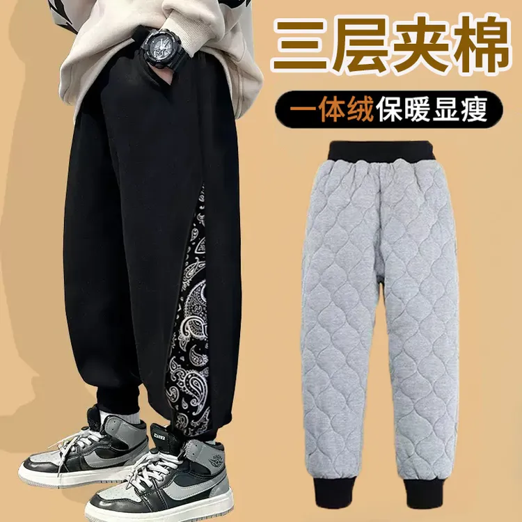 小胖墩胖男童夹棉特厚裤子中大童一条过冬大棉裤胖男孩保暖加绒裤