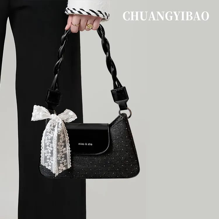 复古牛仔布腋下包包女2025新款潮秋冬单肩包撞色小方包百搭斜挎包