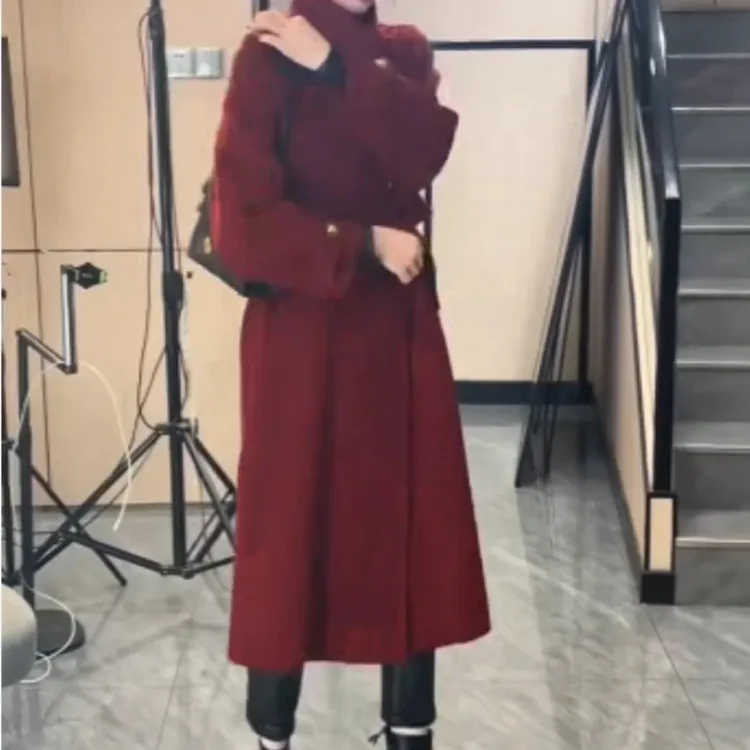 冬季新款大衣立领修身长款过膝气质外套厚款保暖