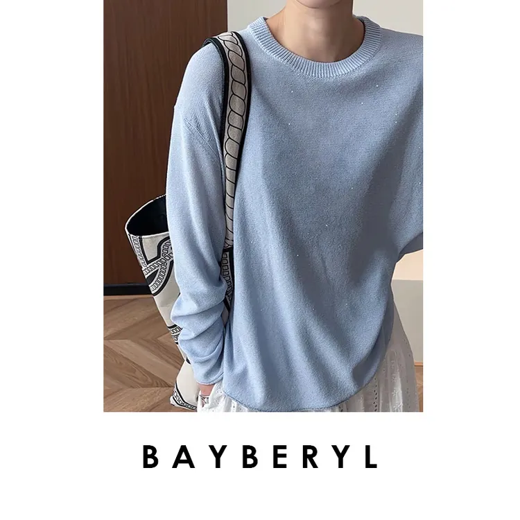 BAYBERYL老贝繁星*亮片圆领落肩休闲百搭25秋针织衫ZZS5C1421