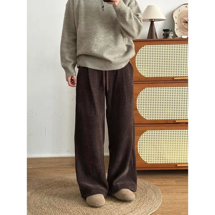 咖色裤子男女2025秋冬美拉德穿搭宽松灯芯绒卫裤休闲直筒裤阔腿裤