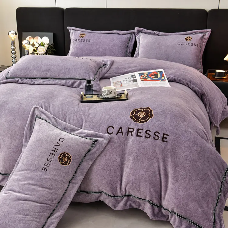 富安娜轻奢高档牛奶绒床单四件套加绒加厚双面绒冬季保暖被套被罩