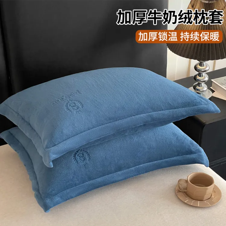 牛奶绒枕套加厚双人家用一对装48x74cm冬季珊瑚绒可拆洗枕芯套