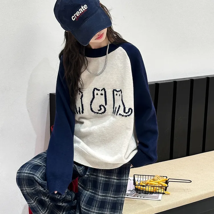 厚款女童卡通风卡通动漫毛衣针织衫长袖拼接秋冬秋季2025秋冬新款