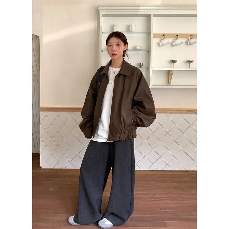 Vs what高级感韩系短款休闲皮衣女