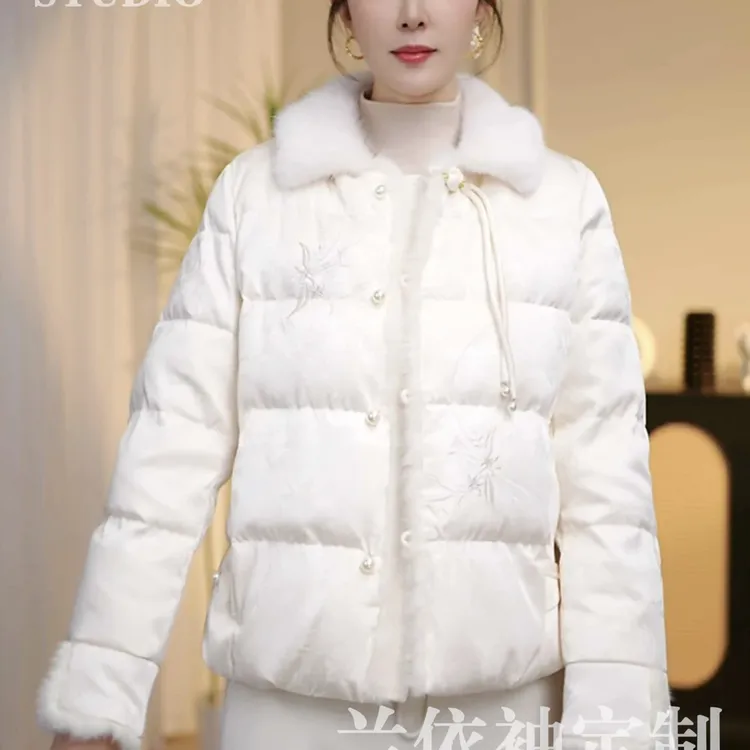 【羽绒服】2025轻奢高级温柔洋气休闲新中式国风毛领短款羽绒外套