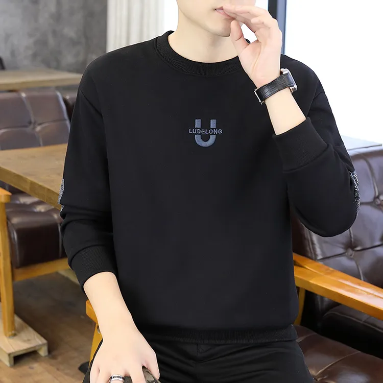 春秋男士长袖圆领卫衣时尚休闲潮流百搭打底衫韩版修身秋衣外穿