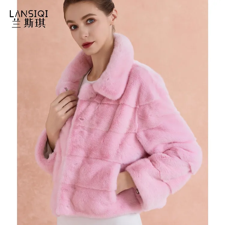 进口水貂短款皮草外套整貂翻领貂皮大衣优雅奢贵百搭上衣秋冬新款