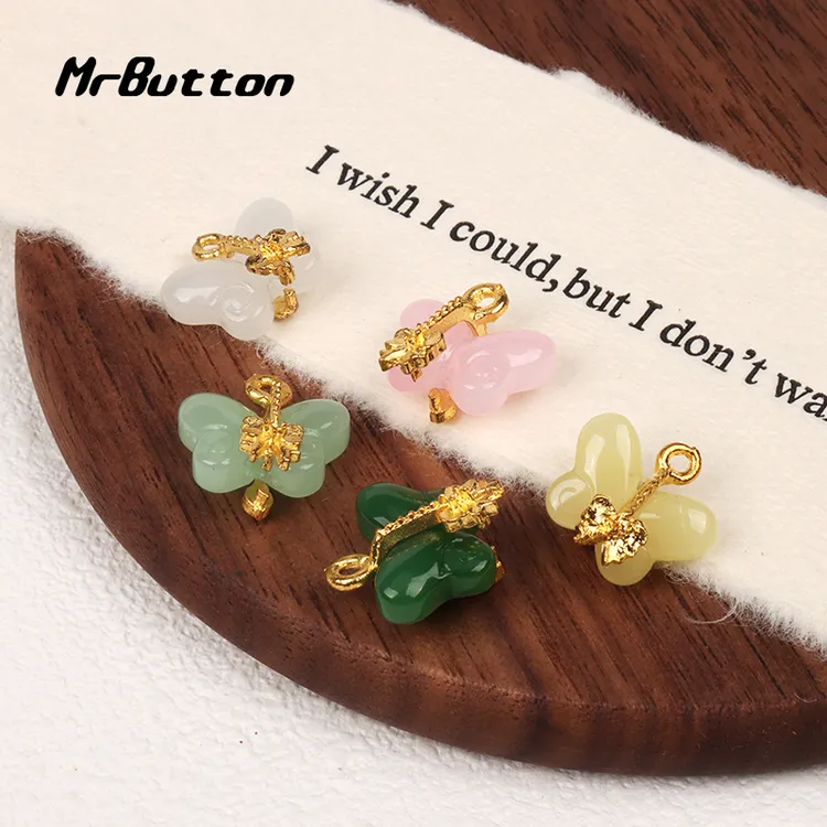MR BUTTON 新中式国风玻璃立体蝴蝶散珠diy手链项链挂件配件串珠