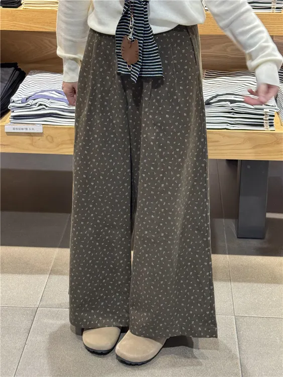 韩系孕妇裤秋季2025时尚款碎花阔腿裤慵懒风秋天外穿直筒长裤子