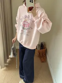 程程甄选  韩系生日蛋糕袖子蝴蝶结刺绣连帽休闲卫衣1048