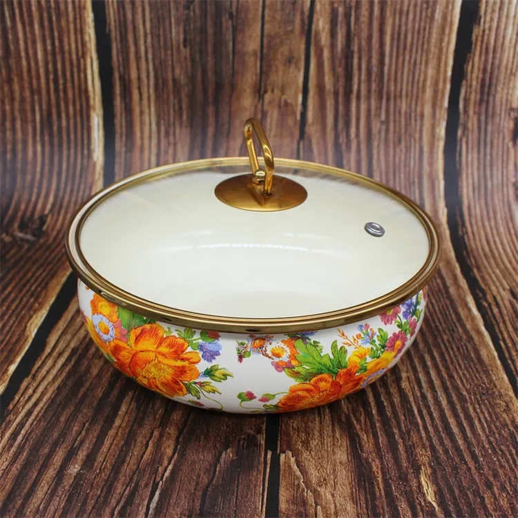 创意小清新汤碗珐琅搪瓷盆如意汤盆复古宫廷风饺子馅汤菜碗蒸肉碗