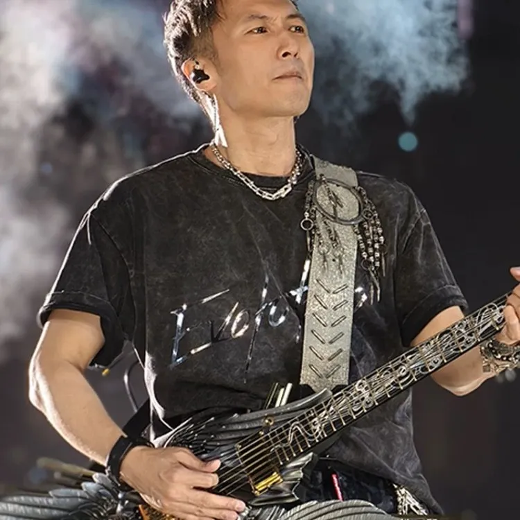 xs001#谢霆锋演唱会同款 反光烫银高版本重磅水洗黑短袖 现货