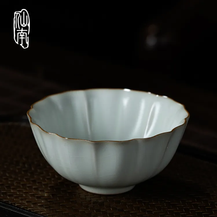 仙南汝窑茶具主人杯荷瓣杯仿宋茶盏景德镇功夫茶杯品茗杯养开片