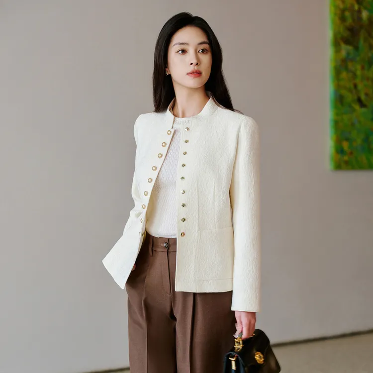 EP雅莹高端系列 新中式含羊毛立领提花收腰外套 25早秋新款1108A