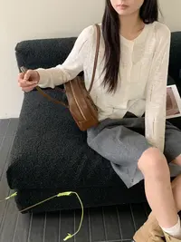 【潘潘.968871】2025年夏季新款高端羊毛+棉亚麻竹节纱圆领针织开衫