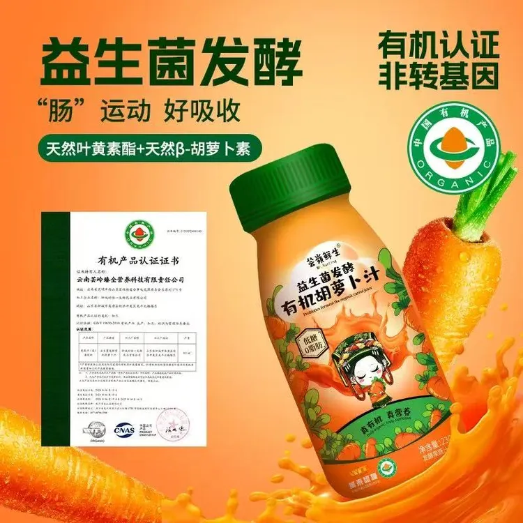 有机胡萝卜汁益生菌发酵纯素[心素蔬苑Vegan专属供应]NFC工艺果汁