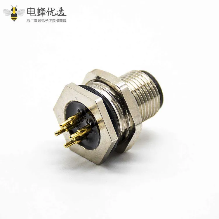 10PCS M12 4芯航空头后锁板防水直式A扣板端插座公头焊接式