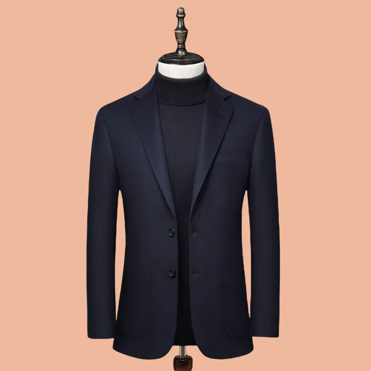 法国大牌春秋西装领修身男士高端西服上装纯山羊绒男装商务小西装