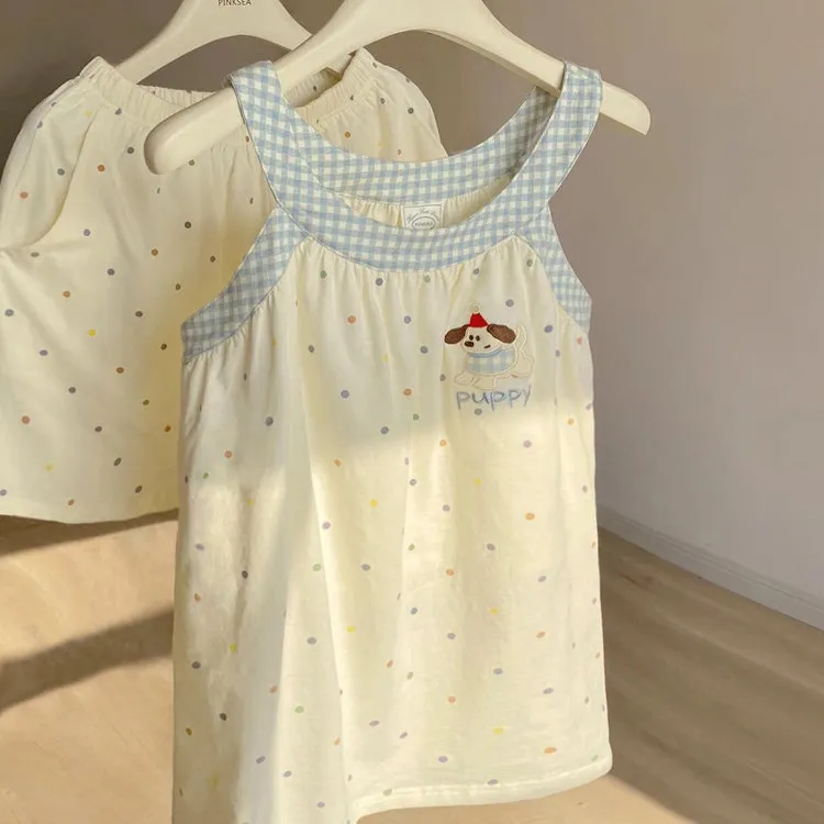 可爱小狗印花无袖睡衣女款夏季新款甜美舒适背心短裤居家服两件套